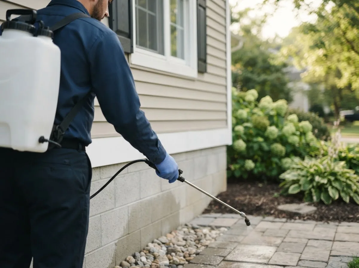 Pest control technician inspecting a home in Mcalester, OK